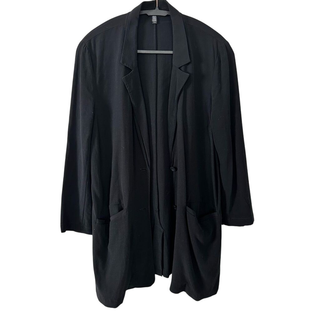 Eileen Fisher Black Tencel‎ Viscose Longline Blazer Jacket Medium F18GHT